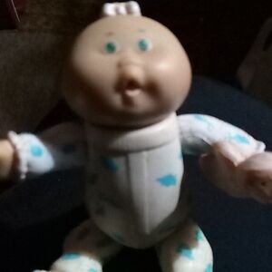 Blue and Cream Doll with Accessories and Outstretched Arms